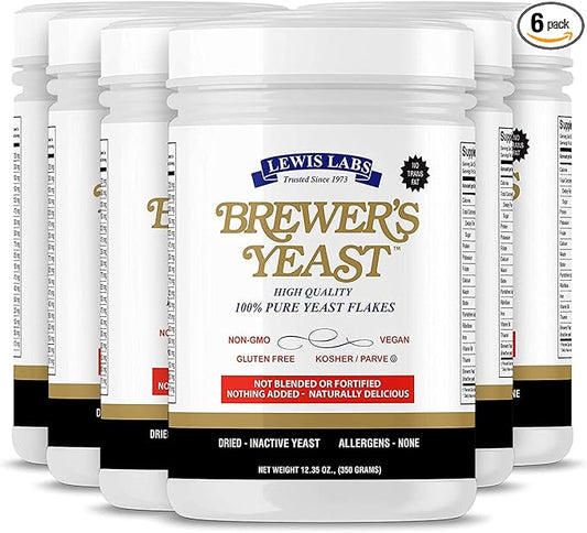 Brewers Yeast Flakes for Lactation Cookies, Breastfeeding Supplement to Boost Mother's Milk (6 Pack) - Non Fortified, Unsweetened - Kosher, Gluten Free, Non GMO, Vegan, Plant Based Protein Powder