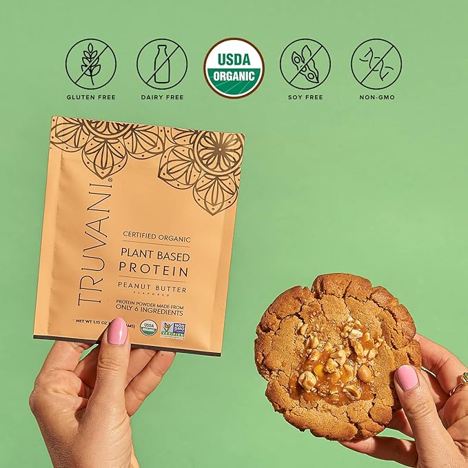 Truvani Vegan Pea Protein Powder | Peanut Butter | 20g Organic Plant Based Protein | 10 Travel Packets | Keto | Gluten & Dairy Free | Low Carb | No Added Sugar