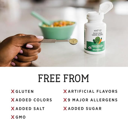 Matys Organic Picky Kids Green Blend, Veggie Powder Supplement, Picky Eater Vitamins for Kids 4 Years +, Superfoods Vegetable Powder for Meals & Smoothies with Spinach, Kale, Broccoli, 1.6 Ounces
