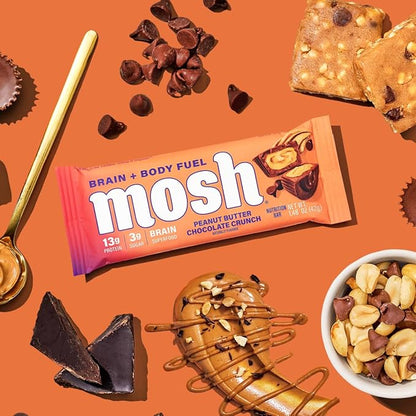 MOSH Peanut Butter Chocolate Keto Protein Bars, High Fiber, Low Carb, Gluten Free, High Protein, Brain Healthy Snack, 12 Count