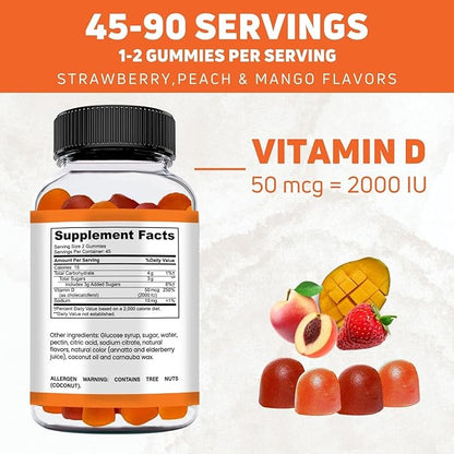 Vitamin D Gummies. Vegetarian Vitamin D3 Gummies Made for Adults & Kids for Immune Support, Bone & Joint Strength, & Heart Health. Non-GMO, Gluten-Free, and Gelatin-Free. 45-90 Servings