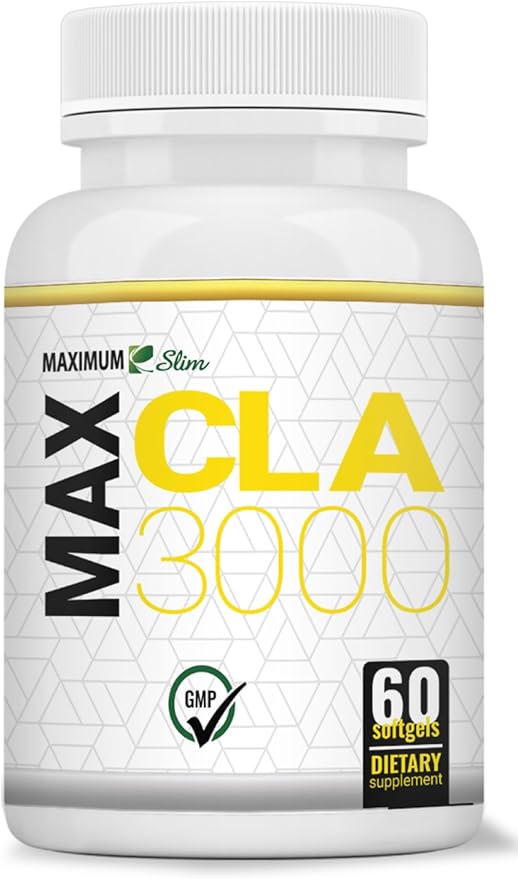 Maximum Slim MAX CLA 3000, High Potency, Natural Weight Loss Exercise Enhancement, Increase Lean Muscle Mass, Non-Stimulating, Non-GMO 95% Pure CLA, 90 Count