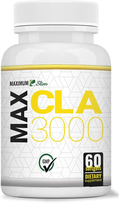 Maximum Slim MAX CLA 3000, High Potency, Natural Weight Loss Exercise Enhancement, Increase Lean Muscle Mass, Non-Stimulating, Non-GMO 95% Pure CLA, 90 Count