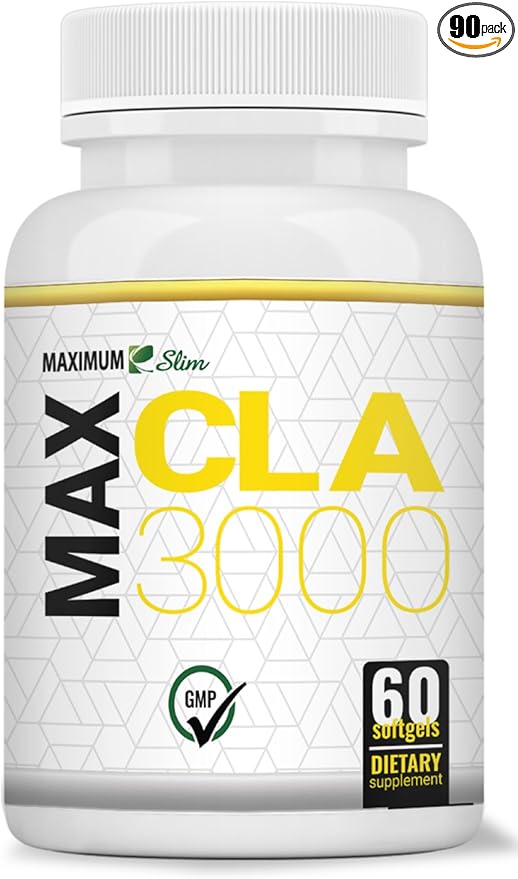 Maximum Slim MAX CLA 3000, High Potency, Natural Weight Loss Exercise Enhancement, Increase Lean Muscle Mass, Non-Stimulating, Non-GMO 95% Pure CLA, 90 Count
