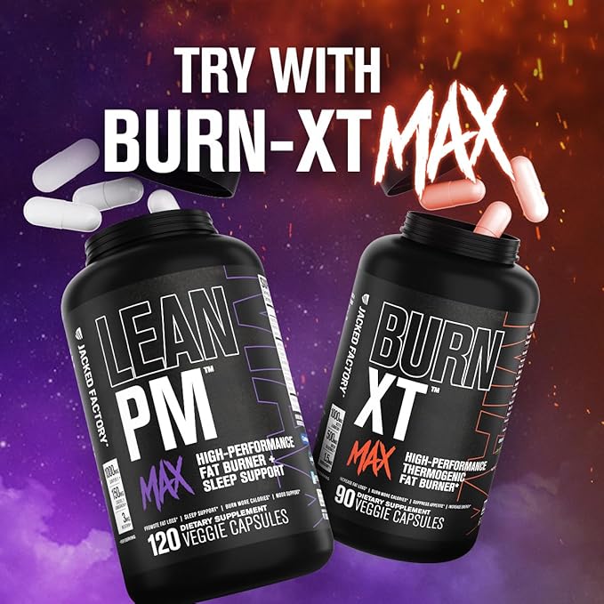 Jacked Factory Lean PM Max - High-Performance Weight Loss, Sleep Support, Fat Burner, & Appetite Suppressant for Men and Women w/Melatonin, Magnesium, Carnipure, & Ashwagandha - 120 Diet Pills