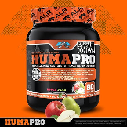 Humapro | Amino Acids Protein Matrix for Humans | 99% Utilization for Lean Muscle | Vegan, Gluten Free | 667g / 90 Servings (Apple Pear)