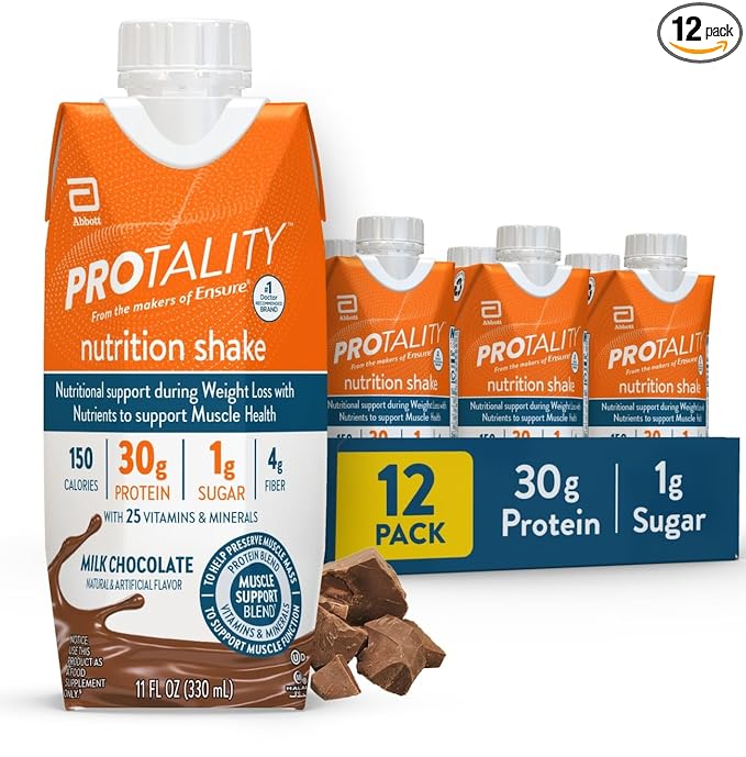 PROTALITY Milk Chocolate Nutrition Shake | 30g Protein, 1g Sugar | Nutrition Support for Muscle Health During Weight Loss | 12 Pack