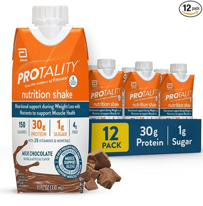 PROTALITY Milk Chocolate Nutrition Shake | 30g Protein, 1g Sugar | Nutrition Support for Muscle Health During Weight Loss | 12 Pack