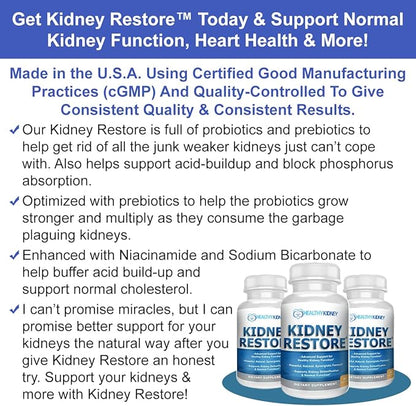 Kidney Restore & Kidney-D 2-Pack Capsules for Kidney Support with Optimized Vitamin D Antioxidants, Kidney Probiotics, Sodium Bicarbonate for Kidney Cleansing