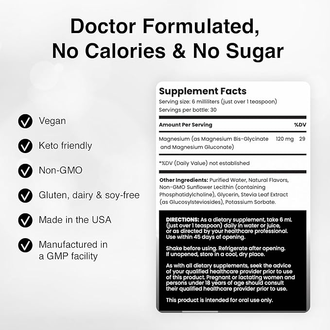 Liposomal Magnesium - High Absorption Liquid Magnesium Bisglycinate Vitamin Supplement - Supports Muscle Recovery, Relaxation, Memory & Cognitive Function for Men & Women