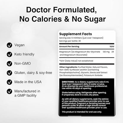 Liposomal Magnesium - High Absorption Liquid Magnesium Bisglycinate Vitamin Supplement - Supports Muscle Recovery, Relaxation, Memory & Cognitive Function for Men & Women