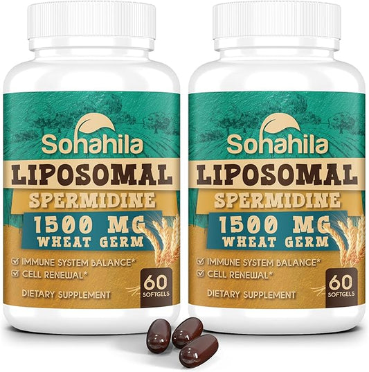 Spermidine Supplement 15 MG - 99% Purity, High Absorption, 1500 mg Fermented Wheat Germ Extract with Zinc & Thiamin, Spermidine for Men & Women - Cellular Renewal, Aging Defense, Energy, 120 Softgels