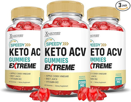 (3 Pack) Speedy Keto ACV Gummies Extreme 2000MG Speedy Keto Gummies Advanced Formula Apple Cider Vinegar with Pomegranate Beet Juice Powder B12 Vegan Non GMO 180 Gummys