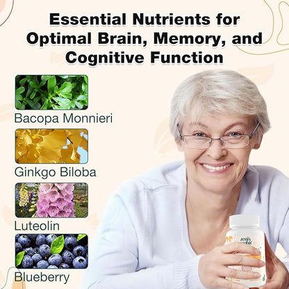 Memory Focus Supplement - Brain Support with Omega-3, Bacopa and Plasmalogens for Enhanced Cognitive Function - Concentration and Memory - Non-GMO, 120 Softgels