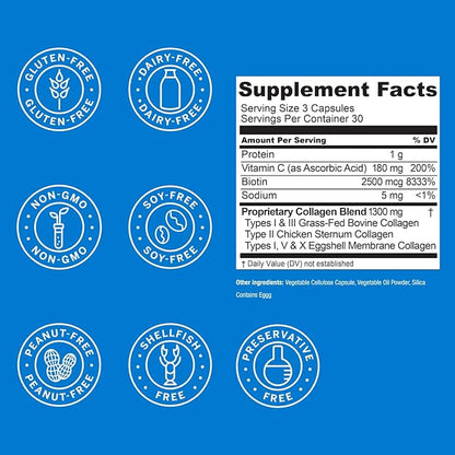 Live Conscious Beyond Collagen Multi Collagen Capsules - Types I, II, III, V & X | Hydrolyzed Blend with Biotin & Vitamin C for Hair, Skin, Nails 90 Capsules (2-Pack)