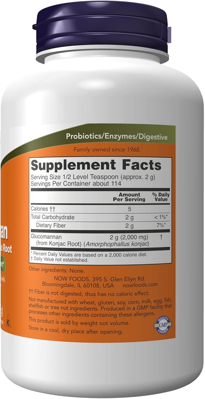 NOW Foods Supplements, Glucomannan (Amorphophallus konjac) Pure Powder, Supports Regularity*, Healthy Weight Management*, 8 Ounce (Pack of 1)