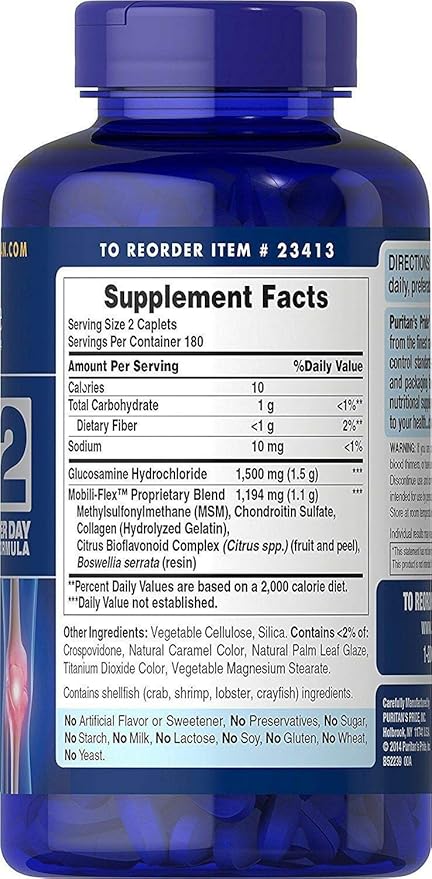 Puritan's Pride Glucosamine Chondroitin MSM, Dietary Supplement for Joint Health , 6 Month Supply, 360 Coated Tablets