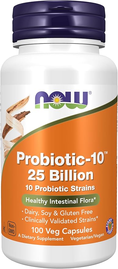 NOW Foods Supplements, Probiotic-10™, 25 Billion, with 10 Probiotic Strains, Dairy, Soy and Gluten Free, Strain Verified, 100 Veg Capsules