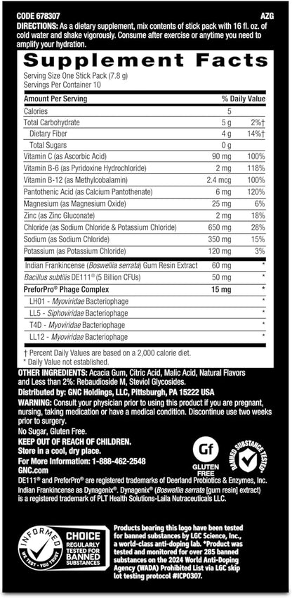 GNC AMP Amplified Hydration Electrolyte Powder Drink Mix | Enhanced Electrolyte & Healthy Digestion Complex | Lemon Lime | 10 Count
