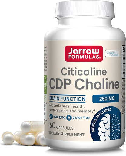 Jarrow Formulas Citicoline CDP Choline 250 MG, CDP Choline Supplement Supports Brain Health, Performance and Memory, 60 Capsules, Up to a 60 Day Supply