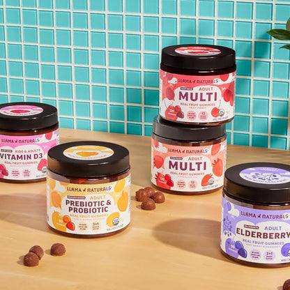 Llama Naturals Real Fruit Gummy Vitamins for Men | No Added Sugar Cane | Whole Food Multivitamin Gummies | Vegan, Organic, Chewable | 120 ct | 30 Day Supply | Cherry