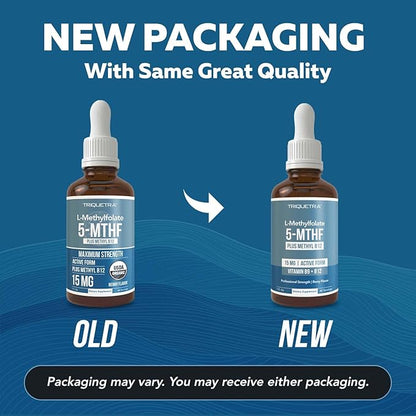 L Methyl Folate 15mg Plus Methyl B12 Cofactor – Organic, Berry Flavor, Professional Strength, Liquid Sublingual, Active 5-MTHF Form - Supports Mood, Homocysteine Methylation, Cognition (1oz -2 Pack)