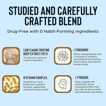 BrainIQ Nootropic Brain Supplements for Memory and Focus | Memory Supplement for Brain Health | Cognitive Supplement & Memory Pill with Lion's Mane, L-threonine & Coffee Extract | Vegan, 60 Capsules