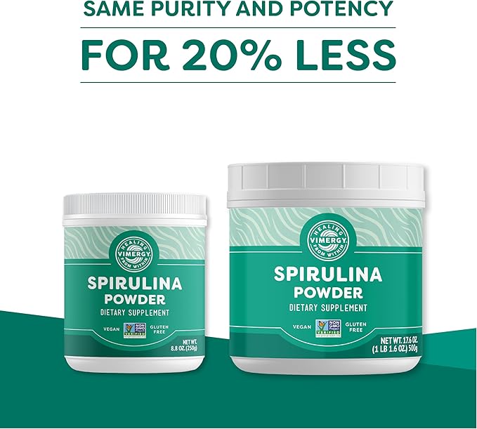 Vimergy Natural Spirulina Powder, 166 Servings – Value Size – Greens Powder – Nutrient Dense Blue-Green Algae Superfood for Smoothies & Juices – Immune Support - Non-GMO, Gluten-Free, Vegan & Paleo