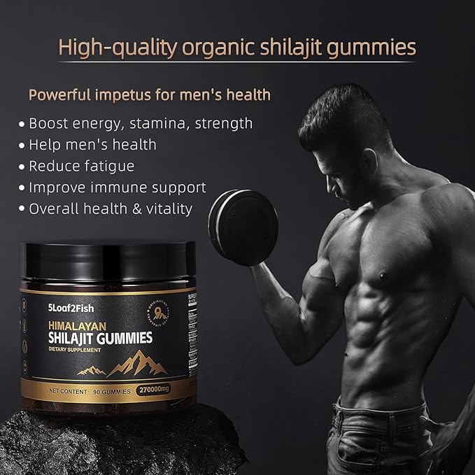 Organic Shilajit Gummies, Pure Himalayan Shilajit Gummies for Men Supplement, Gold Shilajit Gummies for Women，Natural 85+ Trace Minerals, Ashwagandha, Black Seed Oil Extract, 90 Gummies