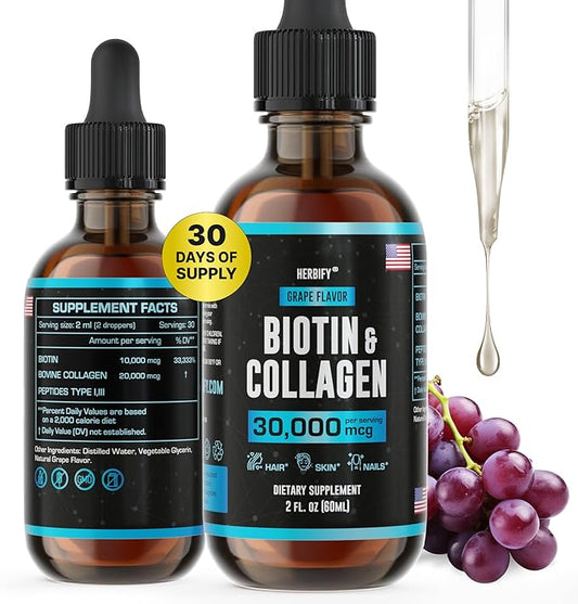 Liquid Collagen & Biotin - Hair Growth Supplement - Hair Skin and Nails Vitamins - Joint Health Supplement - Made in USA - Hair Growth for Women - Natural Liquid Collagen for Women and Men 2 Fl Oz