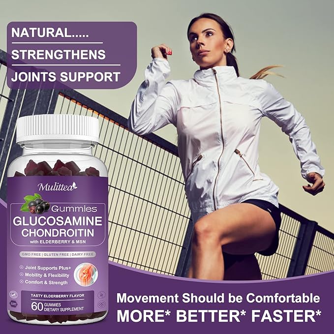 Glucosamine Chondroitin Gummies - Extra Strength Joint Support Supplement with MSM & Elderberry for Natural Joint, Antioxidant Immune Support for Adults, Men & Women-(1 Pack)