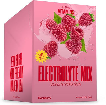 Dr. Price Electrolytes Powder Packets - Electrolytes No Sugar - Hydration Packets - Electrolyte Mix - Keto Electrolytes - (30 Packets) Fasting Electrolytes - Water Enhancer, Sports Drink - Raspberry
