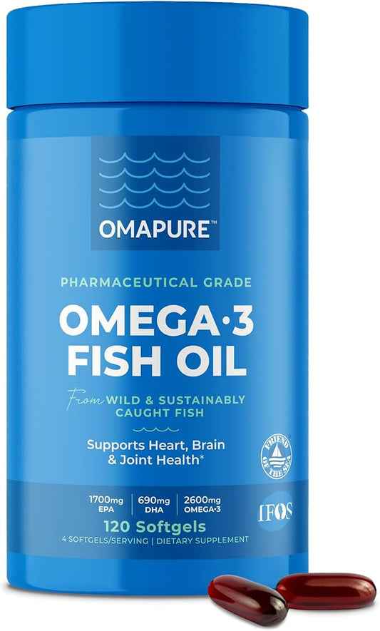 Fish Oil Supplements with Omega 3 Fatty Acids (1 Bottle, 120 Softgels) - High EPA, DHA, & IFOS Fish Oil Pills Support Heart & Joint Health - Burpless Fish Oil Promotes Brain Function