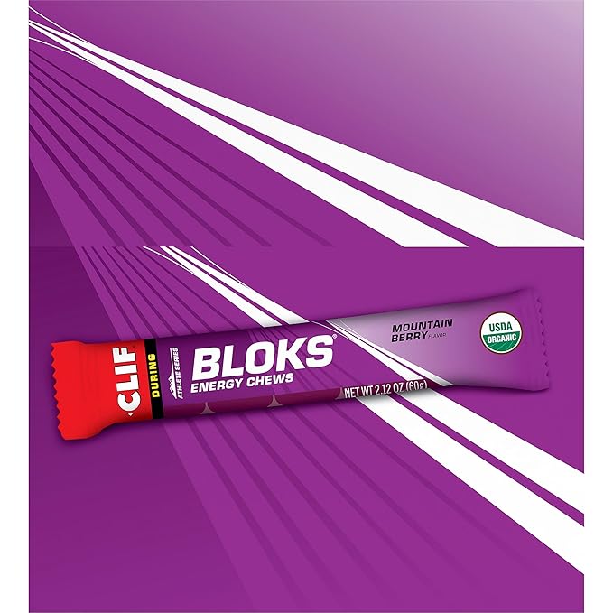 CLIF BLOKS - Mountain Berry Flavor - Energy Chews - Non-GMO - Plant Based - Fast Fuel for Cycling and Running - Quick Carbohydrates and Electrolytes - 2.12 oz. (18 Count)