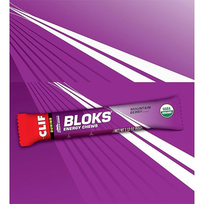 CLIF BLOKS - Mountain Berry Flavor - Energy Chews - Non-GMO - Plant Based - Fast Fuel for Cycling and Running - Quick Carbohydrates and Electrolytes - 2.12 oz. (18 Count)