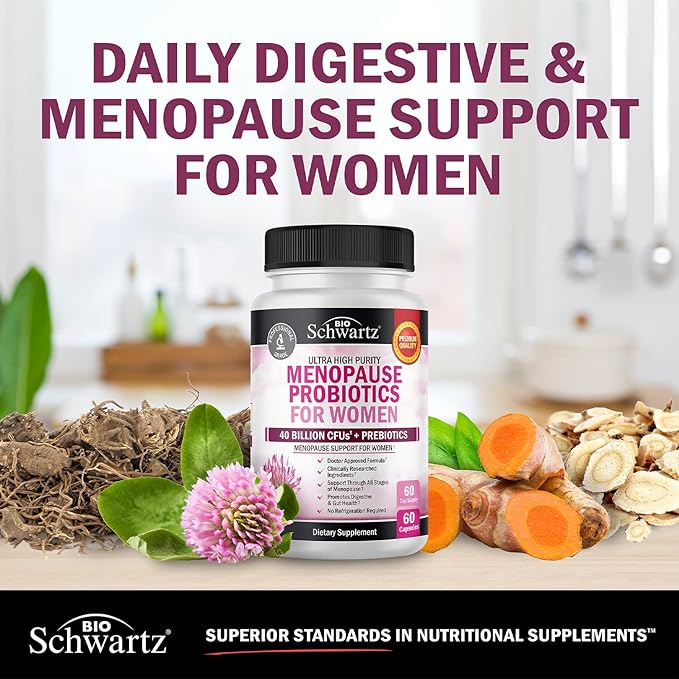 Menopause Supplements for Women - 40 Billion CFU Menopause Probiotics for Women - Menopause Support for Hot Flashes Night Sweats Mood Swings and Hormone Balance - Non-GMO, 60 Count, 60 Servings