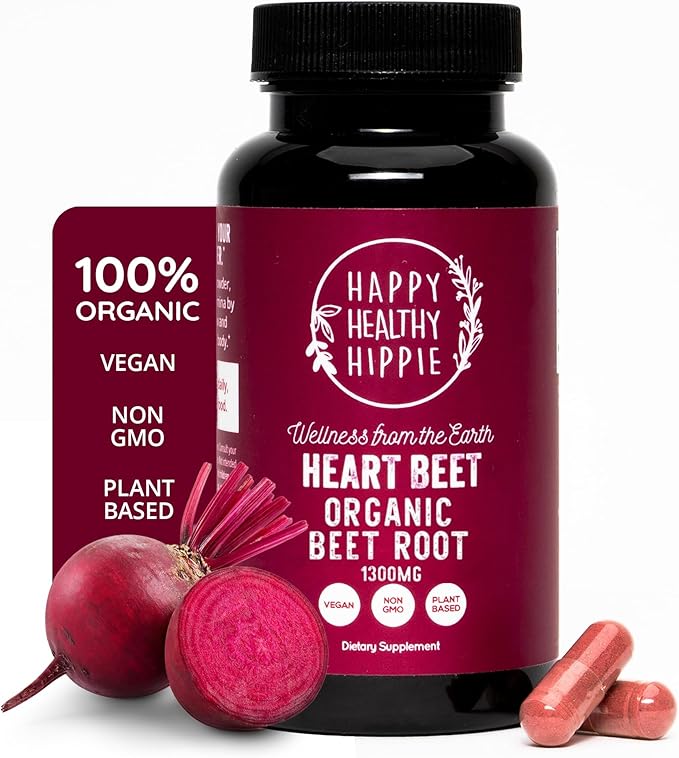 Organic Beet Root Capsules [1,300mg Superfood] - Blood Pressure Support Supplements, Beet Root Powder - Nitric Oxide Supplement, Blood Flow & Blood Circulation | Antioxidant, Brain Food | Vegan, 60 Ct