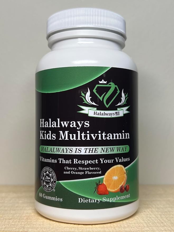 Halalways Kids Daily Gummy Halal Certified Multivitamin for Kids, Vitamin C, D3 and Much More for Immune Support Cherry, Strawberry, Orange Flavors Certified Halal Supplement