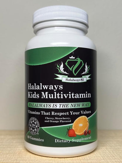 Halalways Kids Daily Gummy Halal Certified Multivitamin for Kids, Vitamin C, D3 and Much More for Immune Support Cherry, Strawberry, Orange Flavors Certified Halal Supplement