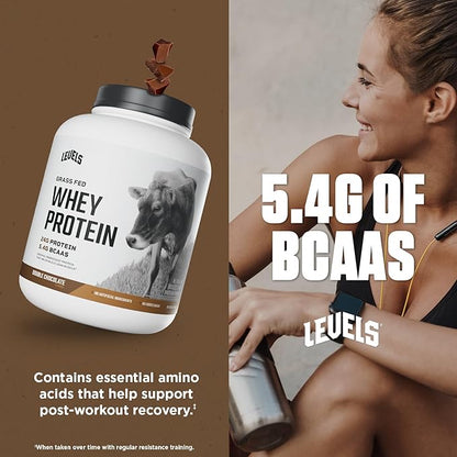 Levels Grass Fed Whey Protein Powder, No Artificials, 24G of Protein, Double Chocolate, 5LB