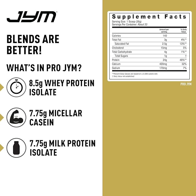 JYM Supplement Science Pro JYM Rocky Road Protein Powder - Whey Protein Isolates, Casein, & Milk Protein, Lean Muscle Building for Men & Women, 22 Servings