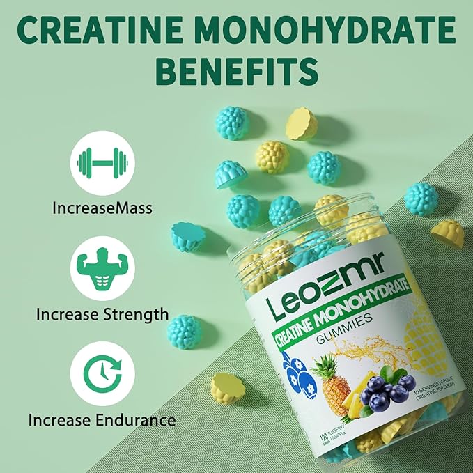 Creatine Monohydrate Gummies 5000mg for Men & Women, Chewables Creatine Monohydrate Supplement(120 Count)- Blueberry Pineapple