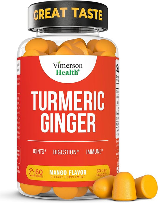 Turmeric Supplement and Ginger Root Gummies Joint Support Supplement - Turmeric Curcumin Supplement 95% Curcuminoids. Tumeric Curcumin C3 Complex for Max Absorption. 60 Mango Flavor Turmeric Gummies