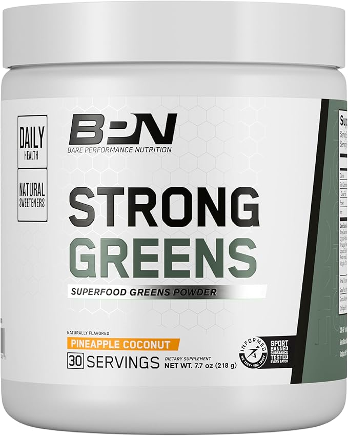 BARE PERFORMANCE NUTRITION, BPN Strong Greens Superfood Powder, Improved Digestion, Increased Energy, Immune System Support, Pineapple Coconut