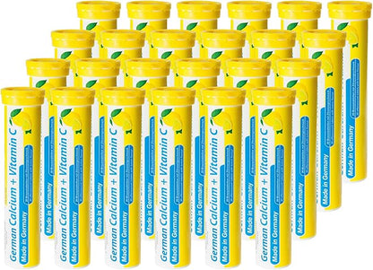 German Calcium + VIT. C - 480 Vegan Drink Effervescent Tablets - Lemon Lime Flavor - Made in Germany