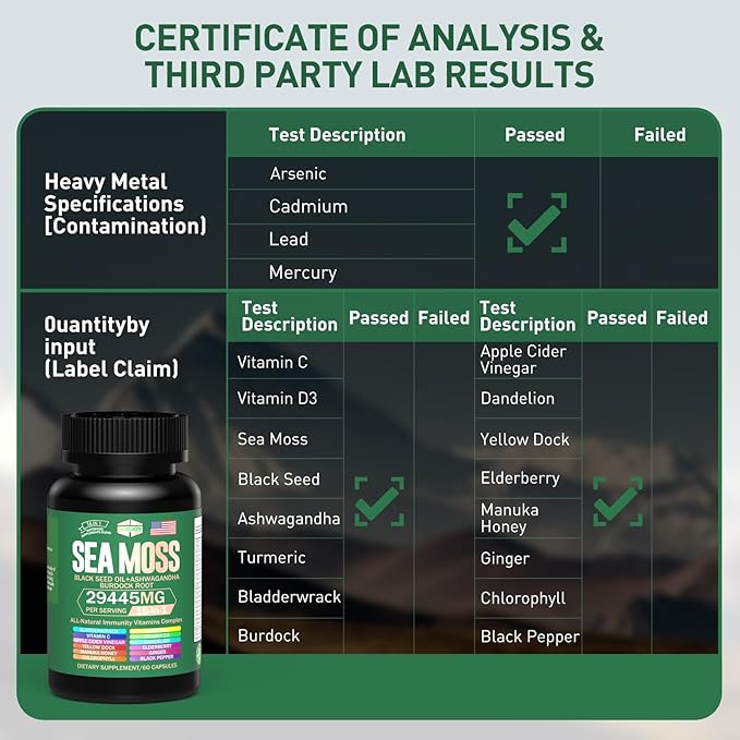 Sea Moss & Shilajit Multivitamin Bundle - Sea Moss 12000mg, Shilajit 9000mg, Black Seed Oil 6000mg, Ashwagandha 3000mg, Ginger,Rhodiola Rosea 2000mg, All in 1 Supplements (2 Pack)
