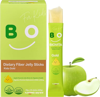 Kids Fiber Jelly (20 Sticks) - 100% Plant-Based Soluble Fiber 4,200mg, Comfortable Bowel Movement & Constipation Relief for Children. Organic Apple Juice, Vegetable Powder.
