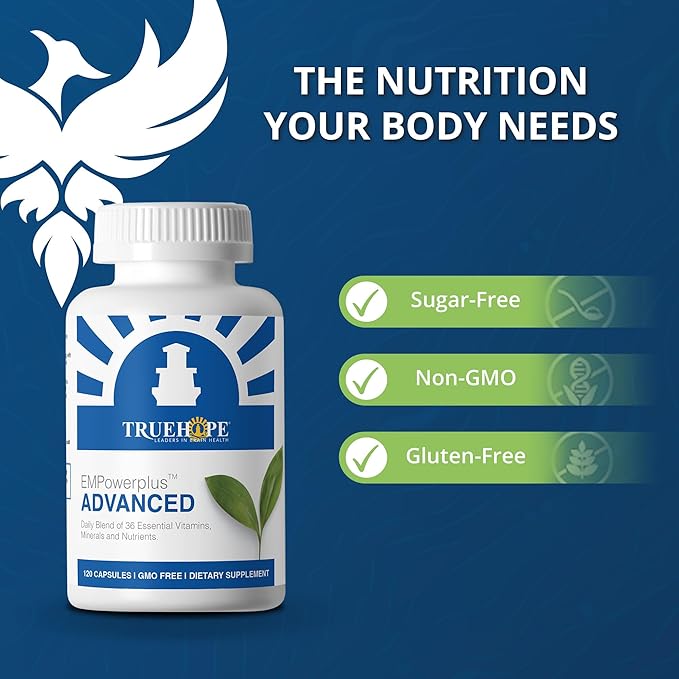 Truehope EMPowerplus Advanced Multivitamin for Women and Men - Broad-Spectrum Essential Multivitamin and Chelated Minerals to Support Cognitive Functions - Original Formulation - 120 Capsules