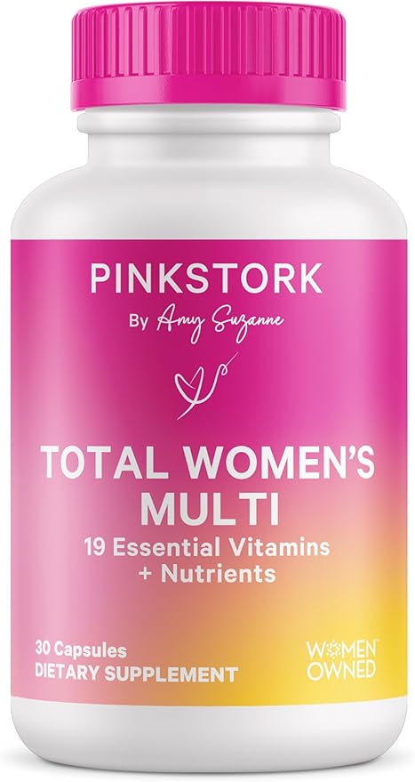 Pink Stork Women's Multivitamin - 19 Vitamins & Nutrients for Hair, Skin, & Nails, Bone Health, Energy, Immune Support - Iron, Zinc, B6, B12 & More - 30 Capsules (Packaging May Vary)