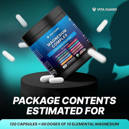 Magnesium Complex 900mg - 120 Capsules | High Absorption with 10 Active Forms Including Glycinate, Citrate, Taurate | Supports Bone, Heart, and Muscle Health | Non-GMO, Vegan-Friendly